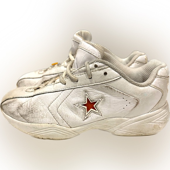 VTG LEATHER CONVERSE CHEER SHOES WHITE ORANGE SZ 5.5 ATHLETIC 1H 03 02 SKU#5J769 - Picture 2 of 6